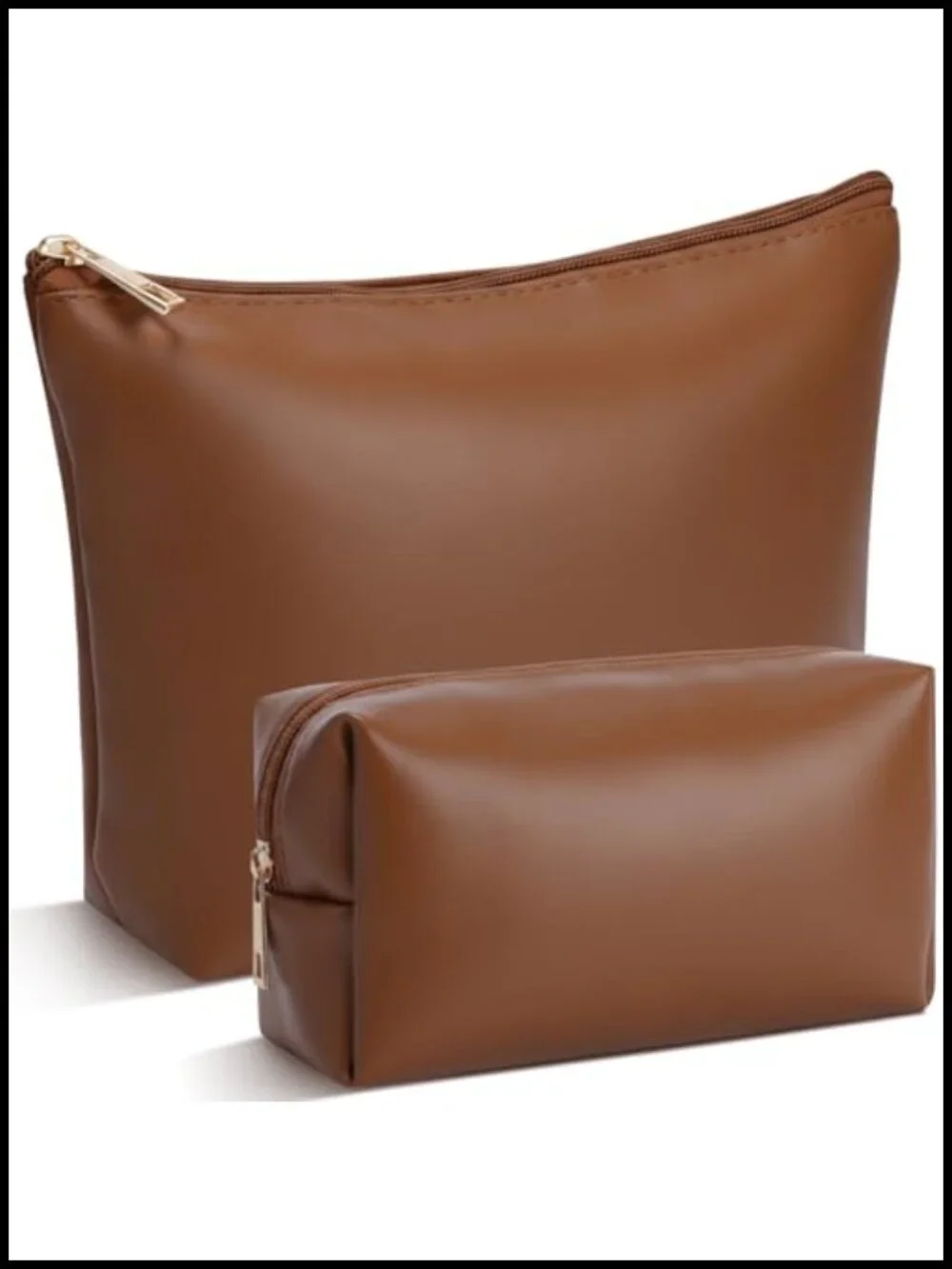 2 Pcs PU Leather Makeup Bag Set Waterproof Travel Toiletry Organizer